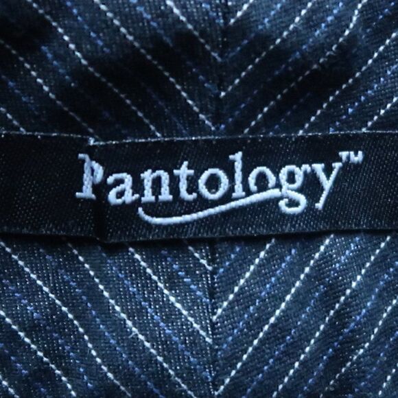 PANTOLOGY BLACK WITH WHITE & BLUE PINSTRIPE BUSINESS WORK PANTS SIZE 6 - Picture 2 of 8